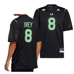 2022 Miami Nights DJ Ivey Miami Hurricanes #8 Black Premier Strategy Jersey Men's College Football